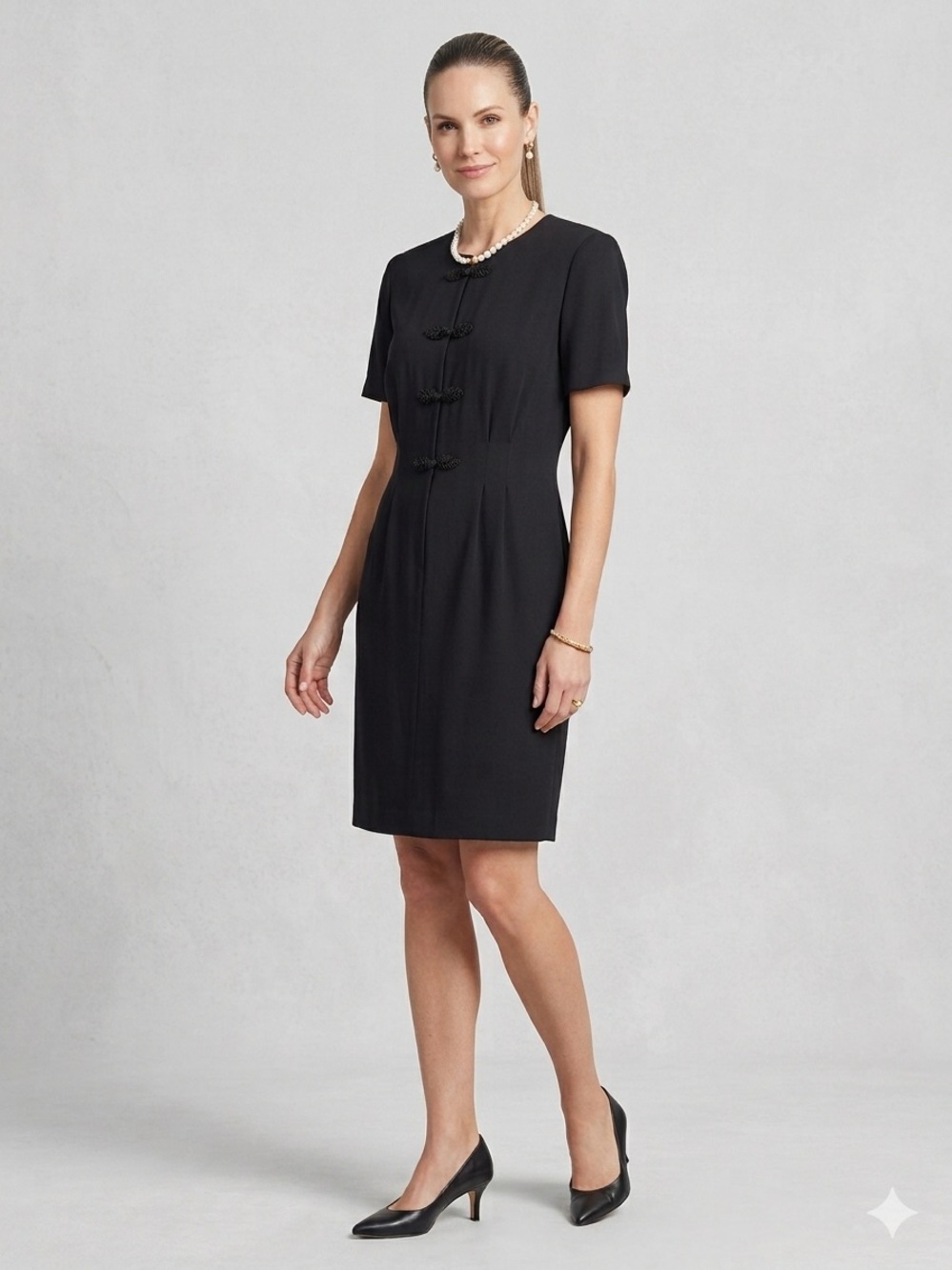 Sag Harbor Vintage 90s Black Short Sleeve Asian Style Dress EUC Size 8